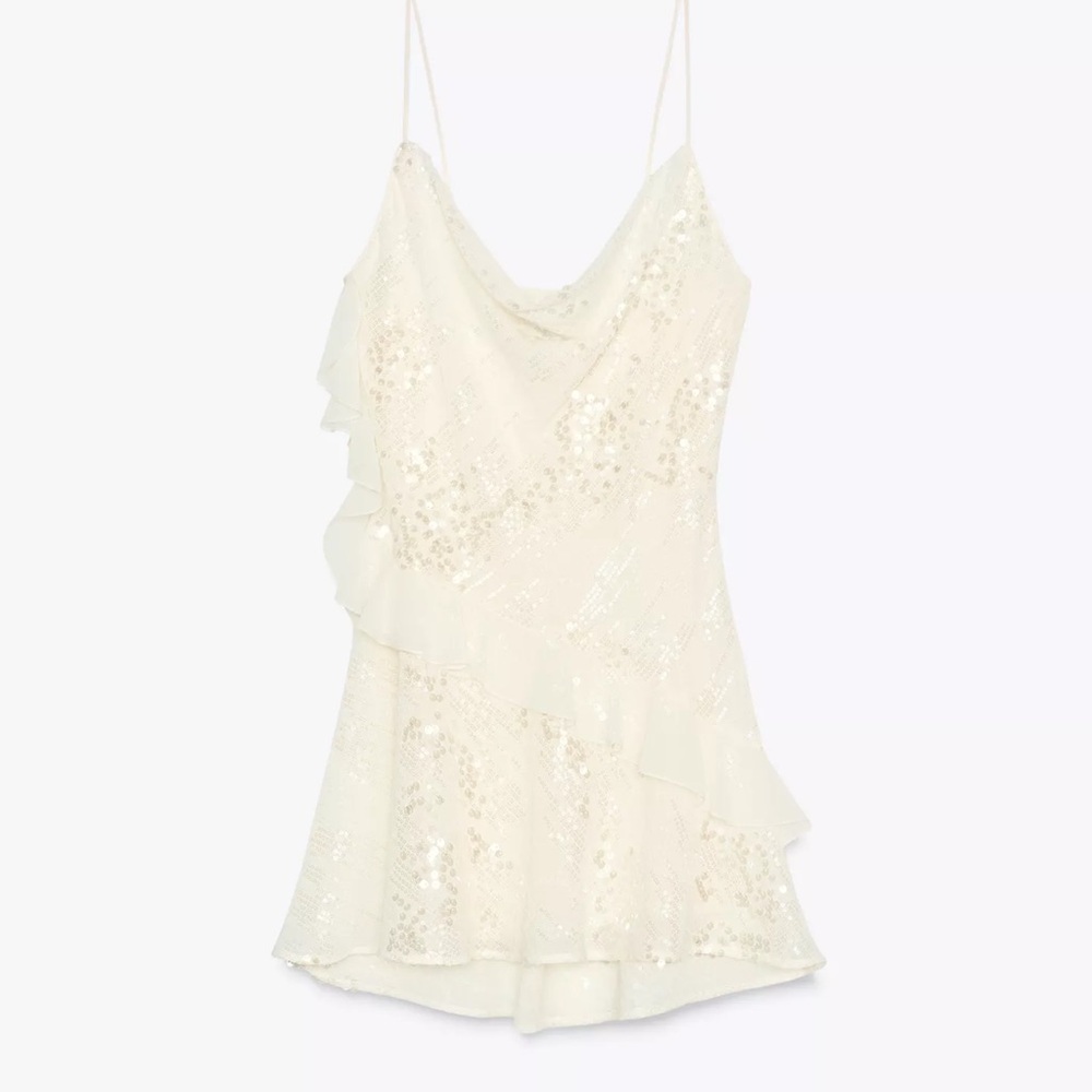 Elegant Sequin Mini White Dress
